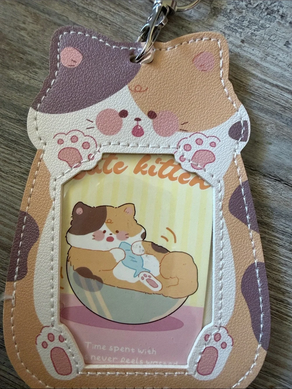 ❤️free with purchase ❤️Cute Kitten Pink & Cream Kids Lanyard Card Holder